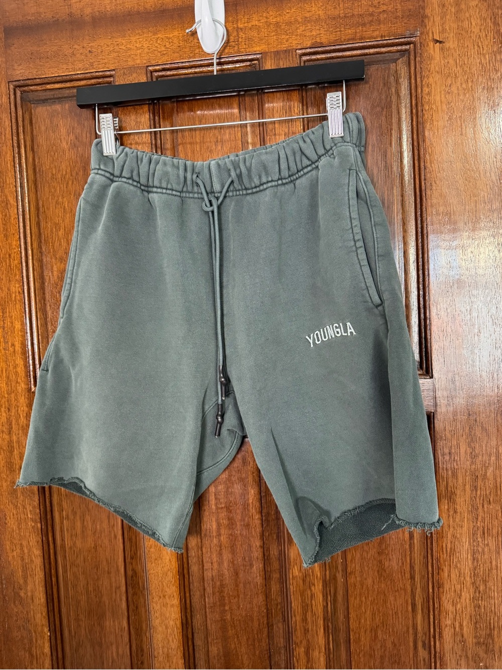 YoungLA Men's Washed Dark Gray/Olive Athletic Drawstring Shorts